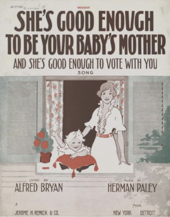 Sheet music cover: a woman and her child smile and look about a window.